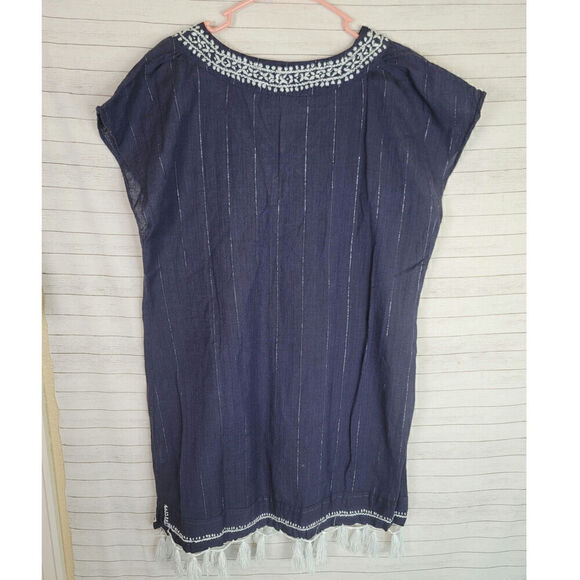 FRESH PRODUCE NAVY BLUE SHIFT DRESS W WHITE TASSLES & DETAIL, SZ XL/XXL - Picture 7 of 11